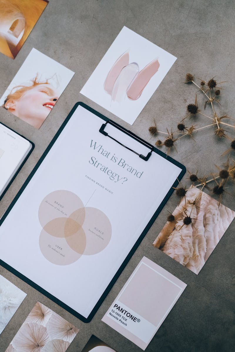 Overhead view of brand strategy documents